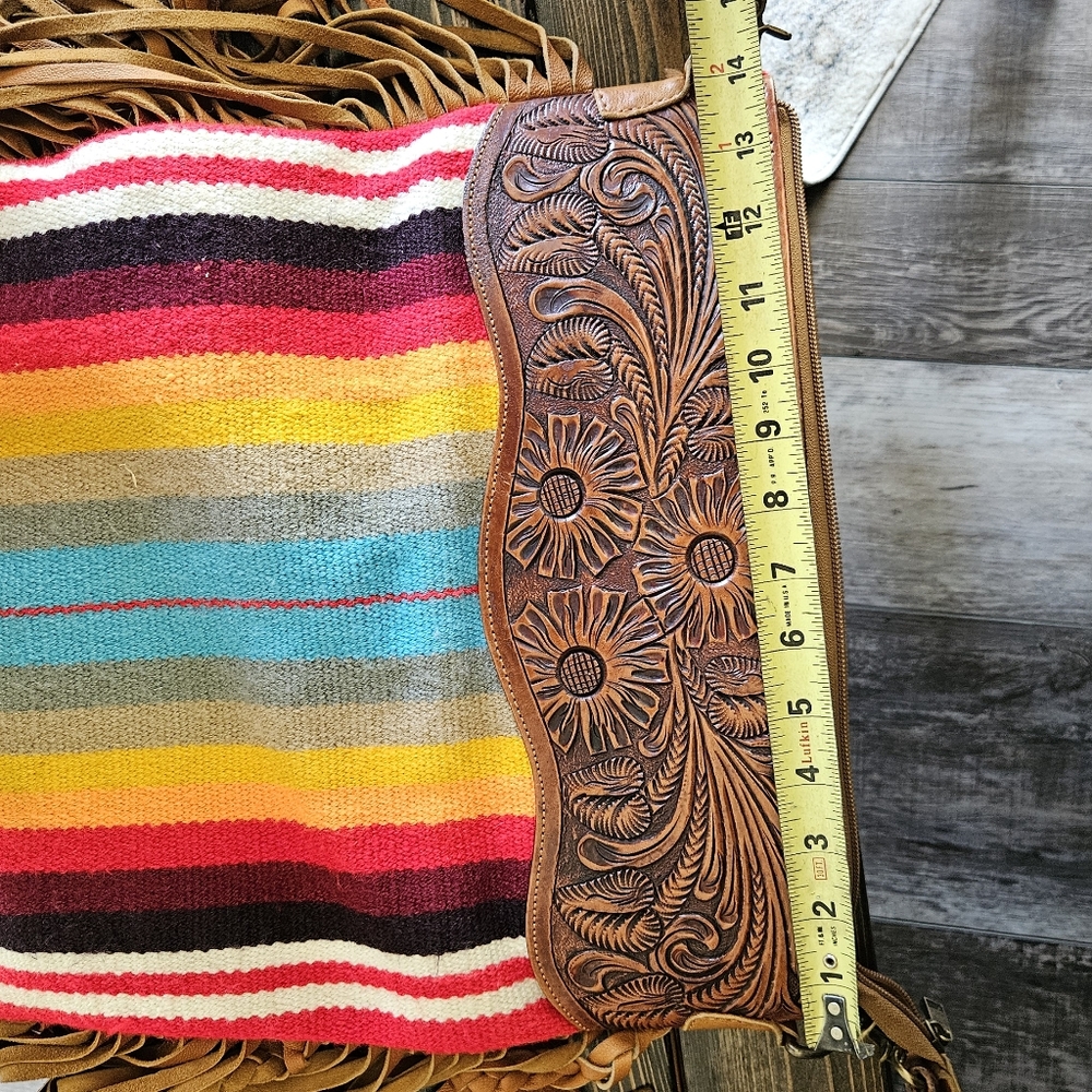 American Darling Cross Body Hand Tooled Saddle Blanket Purse - Picture 5 of 7